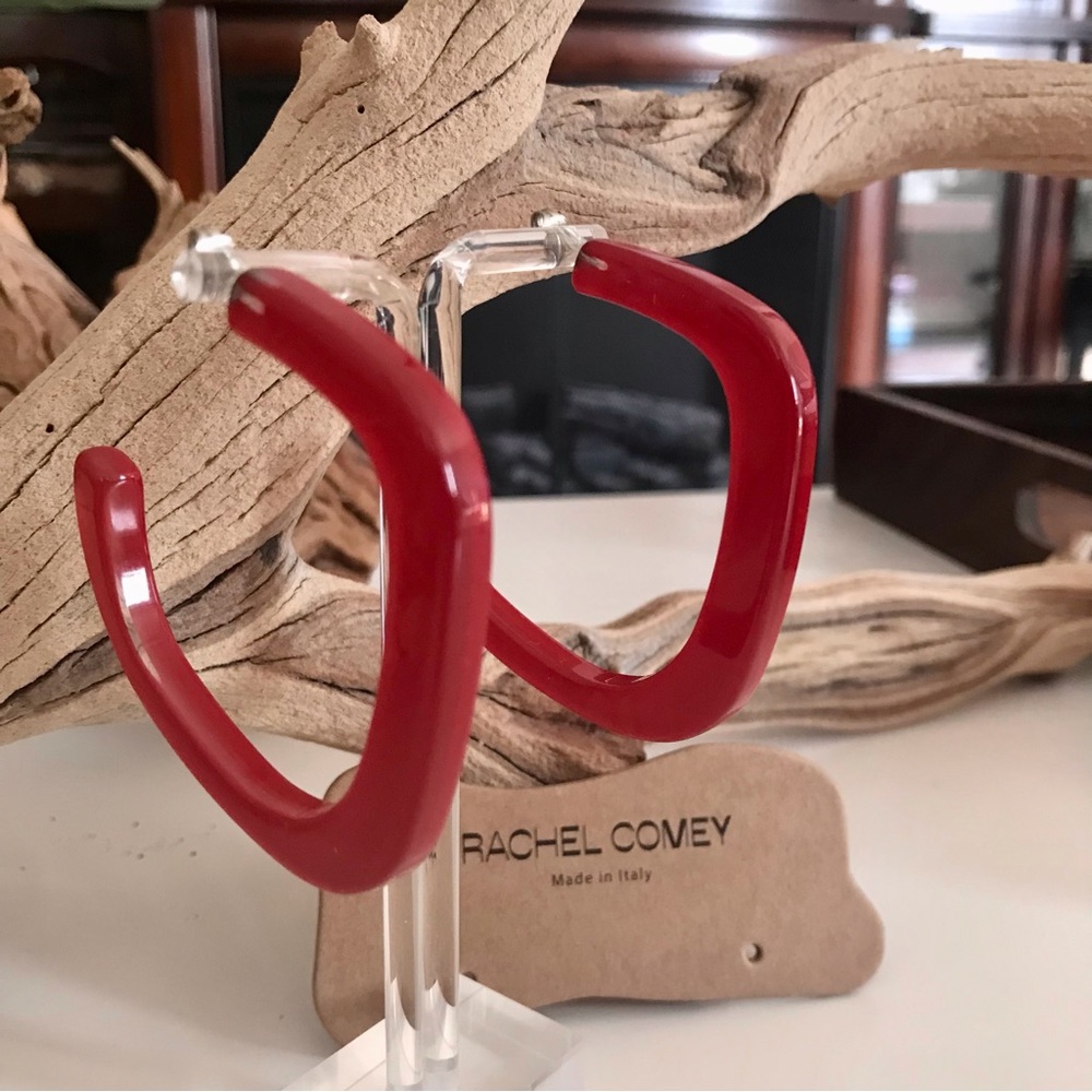NWT Rachel Comey Square Hoop Earrings 2 1/2” Red Modern Chic Statement Bold Fun